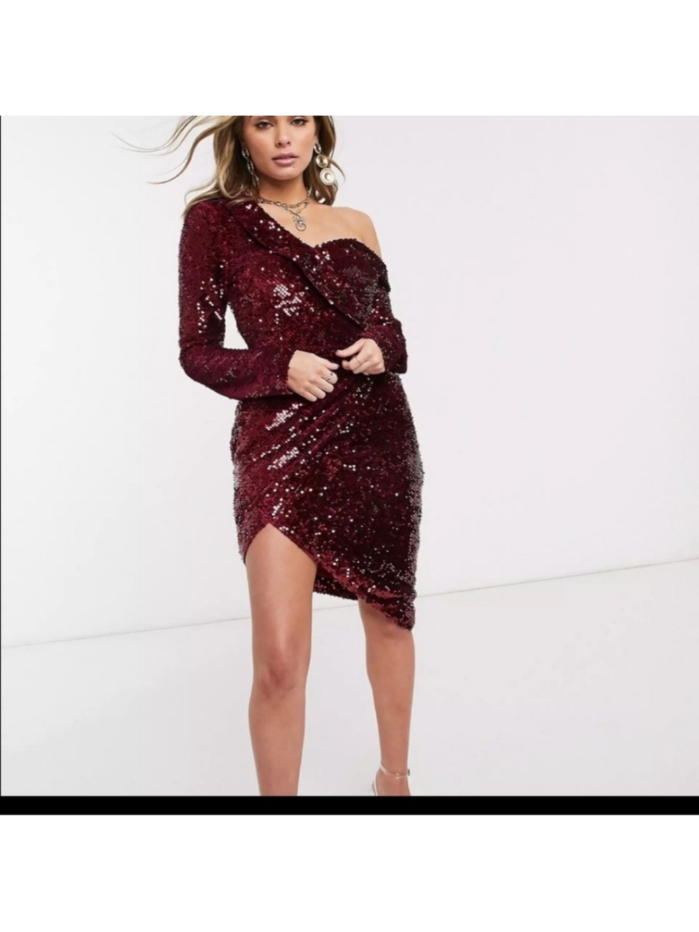 LAVISH ALICE Velvet Sequin Asymmetrical Mini Dress